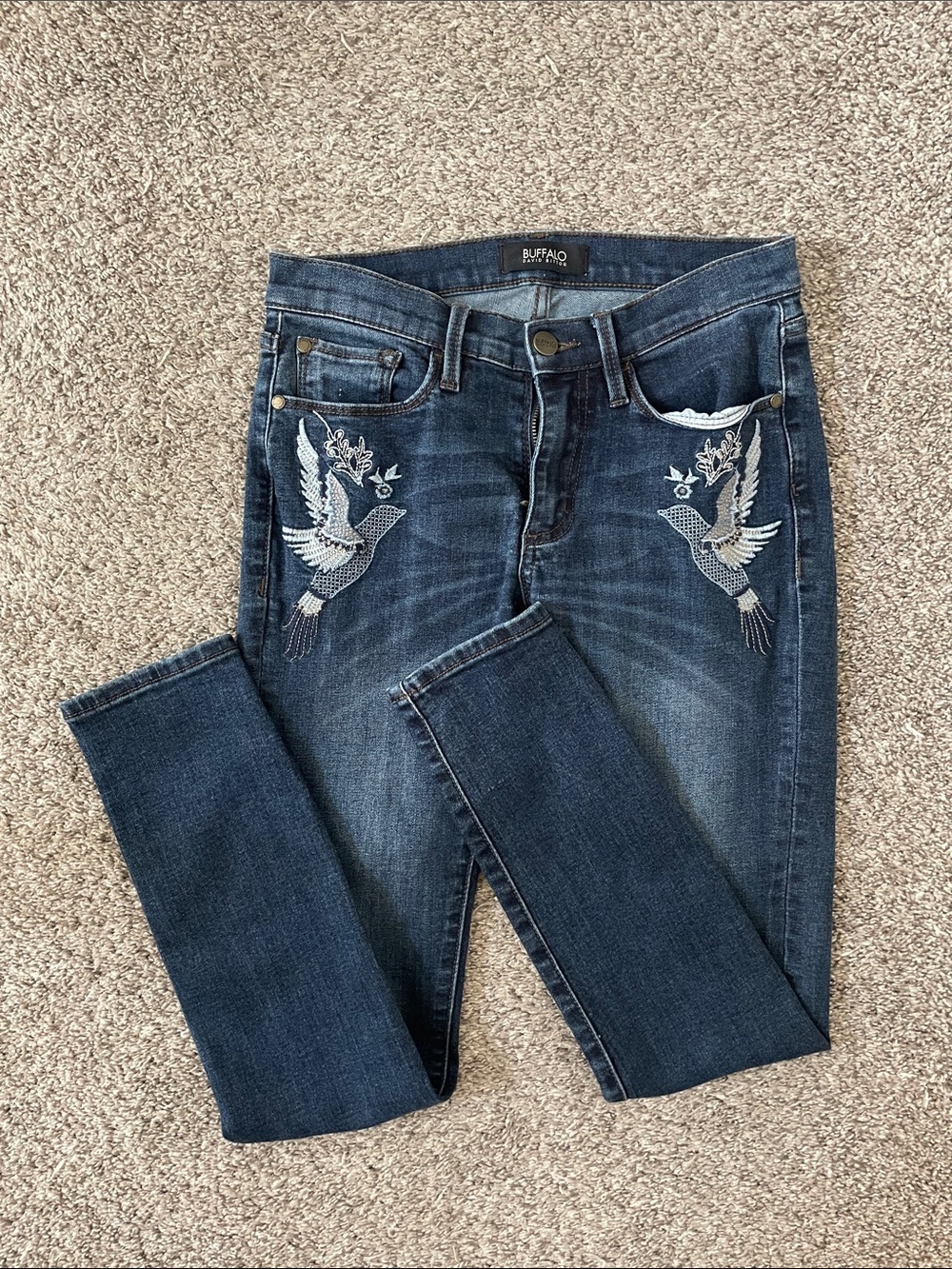 Buffalo David Bitton Dark Blue Skinny Jeans with Bird Embroidery